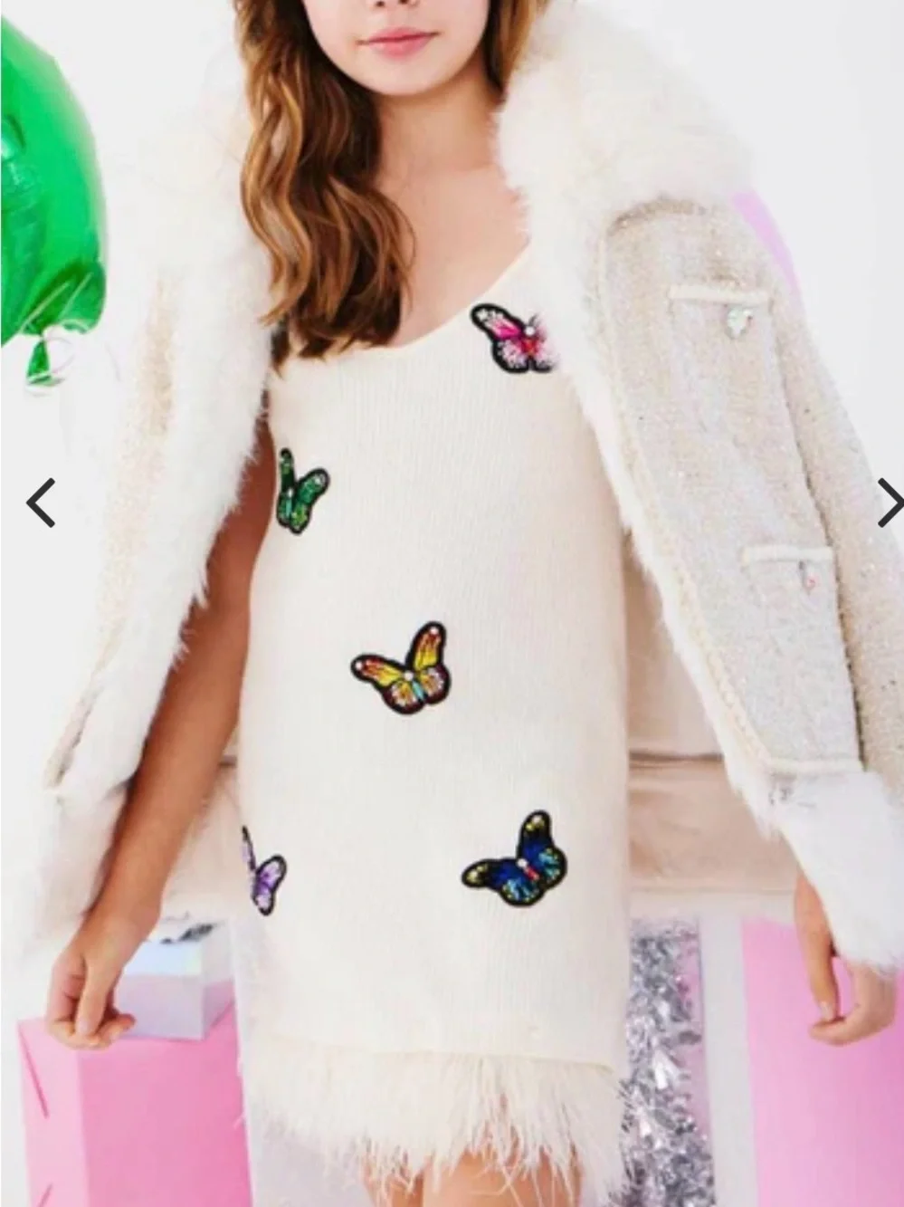 Lola and the Boys Crystal Butterfly Feather Trim Sweater Dress Size Small - Picture 1 of 8